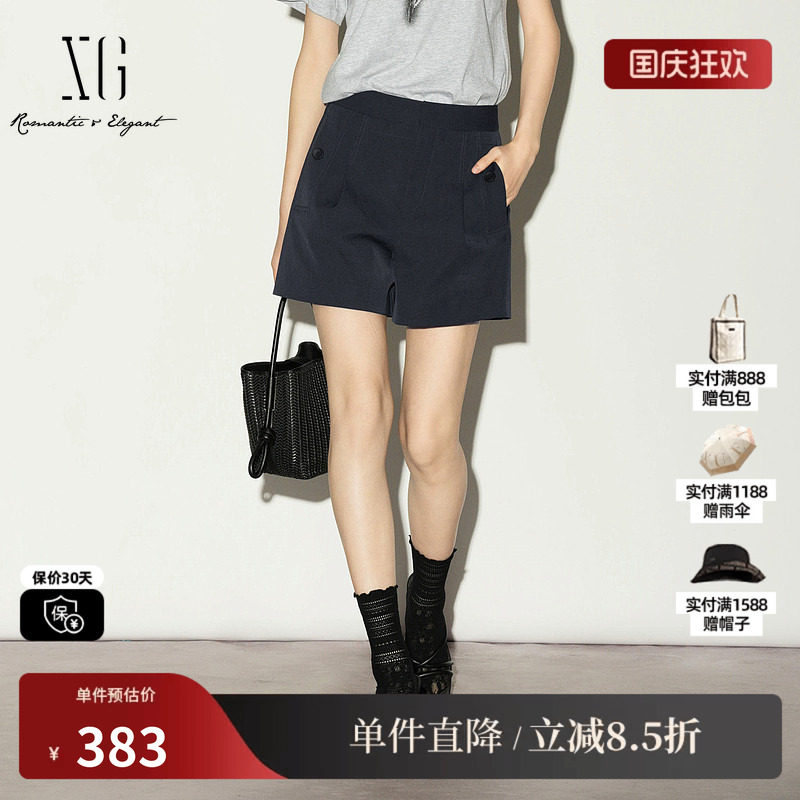 XG/雪歌XL202001A290黑色高腰A字休闲裤阔腿显瘦薄款西装短裤女装