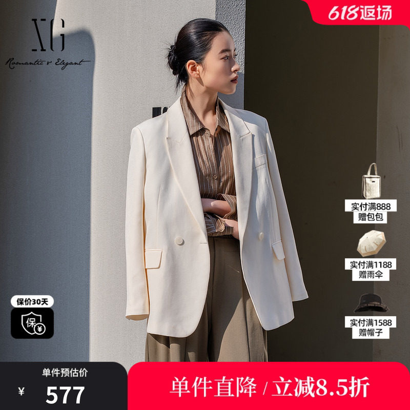 XG/雪歌XL107007A191米白色西装2026春季新款中长款长袖外套女装