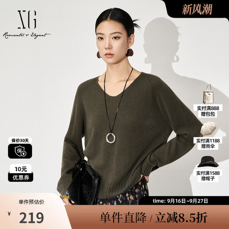 XG雪歌XK411811A884纯绵羊毛毛针织衫2024冬季新款圆领套头毛衫女