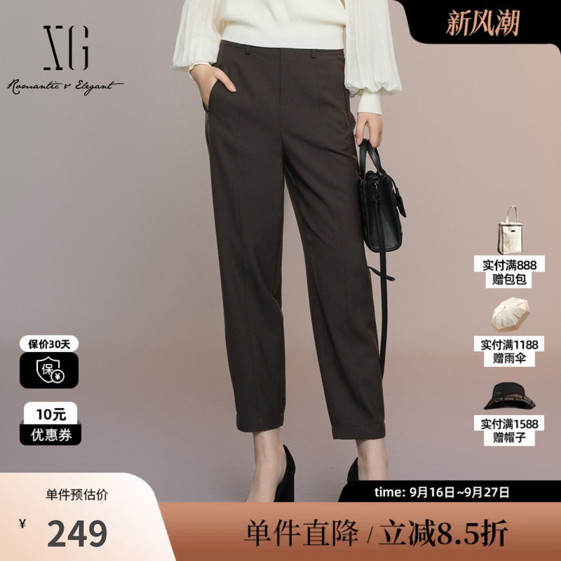 XG/雪歌XK302016A374 松紧裤脚棕色休闲裤通勤羊毛混纺锥形裤女装