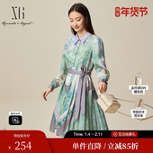 衬衫 XG雪歌XJ104025B296满版 中长裙女 春季 新款 印花长袖 连衣裙时尚