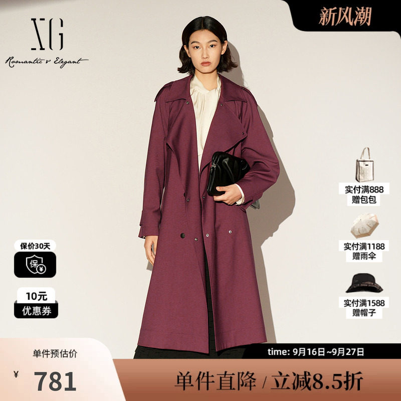 XG/雪歌XL108004A115中长款休闲风衣2026春季新款翻领长袖外套女