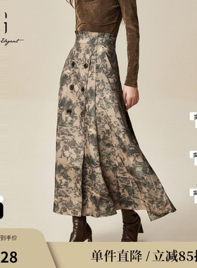 XG/雪歌XJ403032B396民俗风印花半身裙时尚冬季新款中长款A字裙女