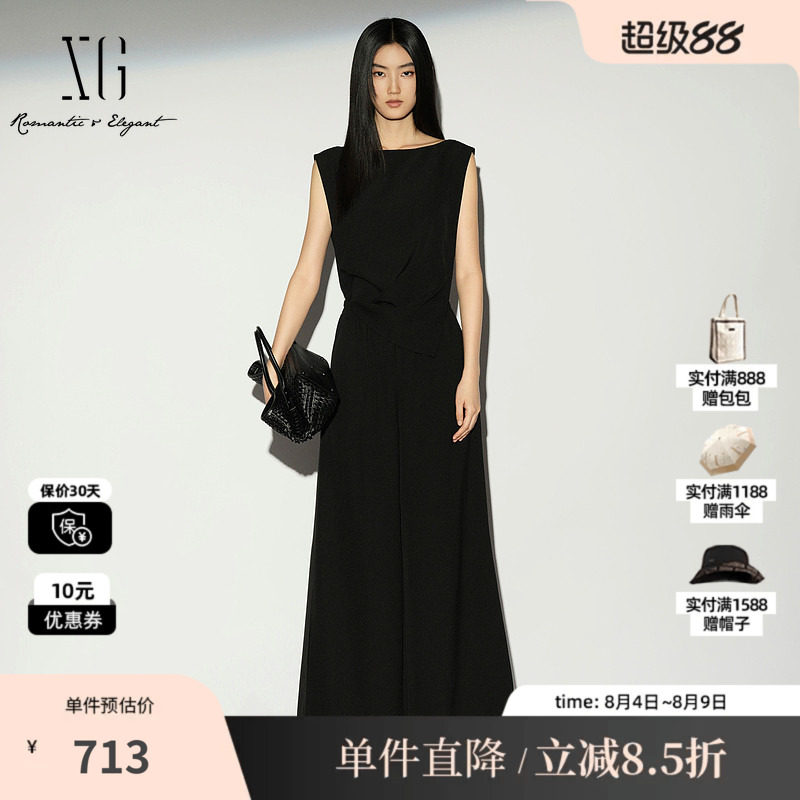 XG/雪歌XL202012A290 黑色无袖背心连体裤收腰高腰休闲阔腿长裤女
