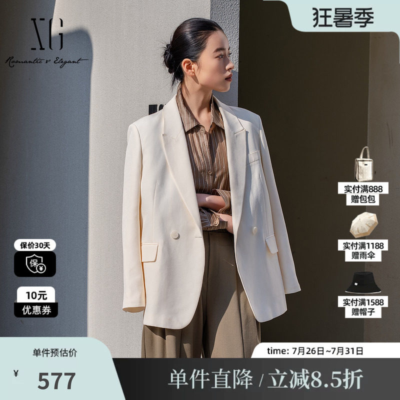 XG/雪歌XL107007A191米白色西装2026春季新款中长款长袖外套女装