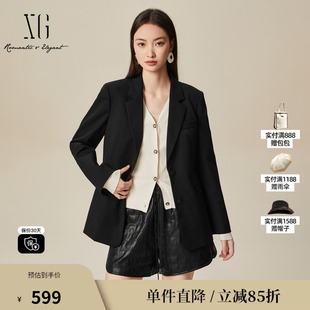 休闲西装 雪歌XK107014A290 黑色通勤长袖 翻领羊毛混纺外套女装