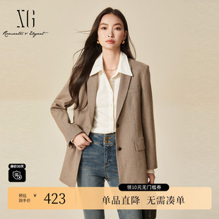 西装 翻领长袖 时尚 新款 外套女 冬季 XG雪歌XJ407033B105复古格纹长袖