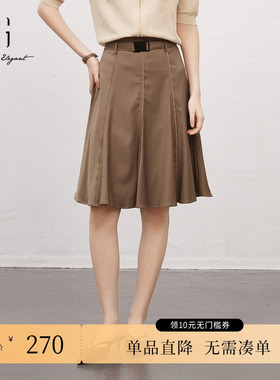 XG/雪歌XK103017A373卡其色高腰半身裙2025春季新款中长A字裙女装