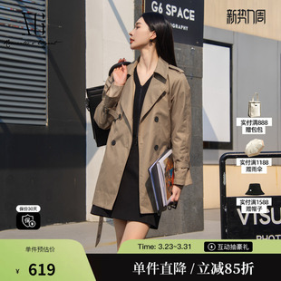 卡其色棉感一手长风衣外套翻领直筒配腰带女 雪歌XK108009A209