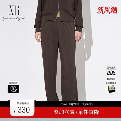 XG/雪歌XK302032A572深咖色宽松休闲裤2025秋季新款阔腿长裤女装
