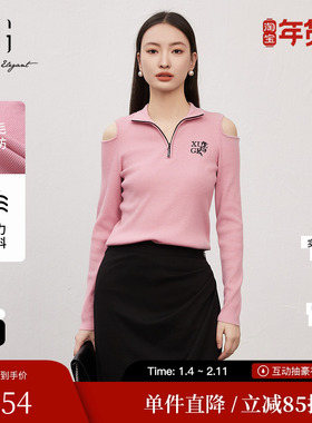 XG/雪歌XK111006A216粉色露肩毛针织衫2025春季新款绵羊毛毛衫女