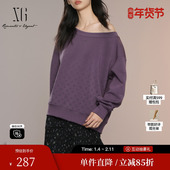 深紫色上衣女 新款 雪歌XK301002A403印花长袖 套头卫衣2025秋季