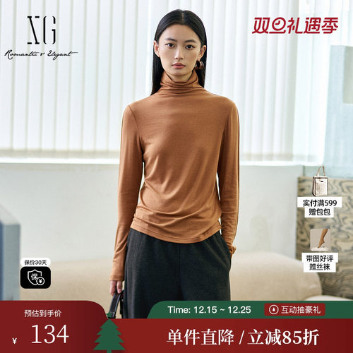 XG/雪歌XK401005A533绵羊毛长袖高领T恤2025冬季新款修身上衣女装