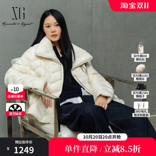 XG/雪歌 XL406017A551白色翻领直筒一手长白鸭绒羽绒服保暖外套女