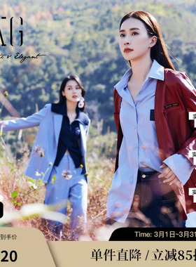 XG雪歌XJ107008A113红色皮质短外套时尚春季新款街头风长袖外套女