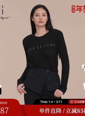 XG雪歌XK111020A290黑色长袖毛针织衫2025春季新款修身套头毛衫女