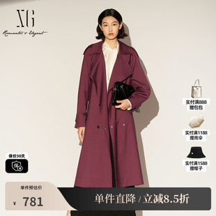 XG/雪歌XL108004A115中长款休闲风衣2026春季新款翻领长袖外套女