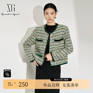 雪歌XJ407692B805短款 新款 长袖 冬季 条格羊毛外套女 短外套时尚