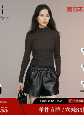 XG/雪歌XK301004A672深咖色长袖T恤2025秋季新款修身半高领上衣女