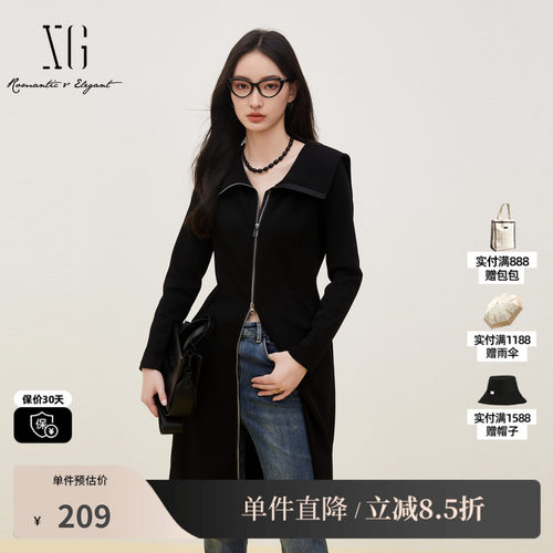 XG/雪歌XK304713A890大翻领长袖连衣裙棉感秋季新款修身中长裙女