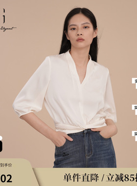 XG/雪歌XK121003A551白色长袖衬衫2025春季新款褶皱设计上衣女装