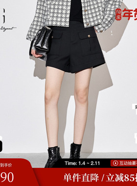 XG雪歌XJ302011A290黑色设计感休闲裤时尚秋季新款直筒工装短裤女