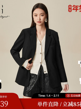 XG/雪歌XK107014A290黑色长袖西装2025春季新款翻领绵羊毛外套女