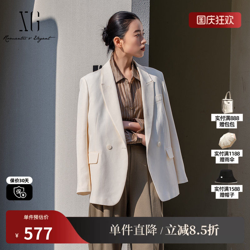 XG/雪歌XL107007A191米白色西装2026春季新款中长款长袖外套女装