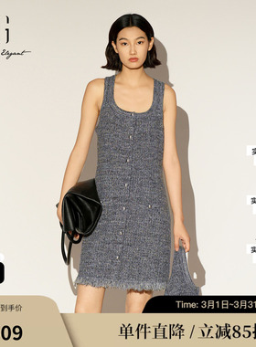 XG/雪歌XL111023A183深灰色无袖连衣裙2026春季新款针织中长裙女