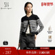 雪歌XK111007B199黑白条纹毛针织衫 2025春季 新款 绵羊毛开衫 女