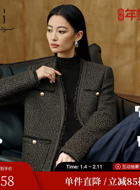 XG/雪歌XK407010A372绵羊毛毛呢外套2025冬季新款V领长袖大衣女装