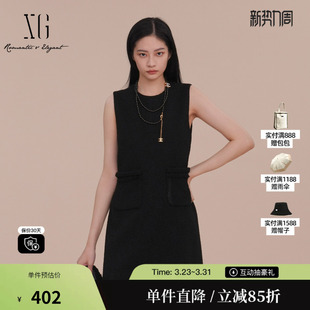 套头A字短裙女装 新款 连衣裙2025春季 雪歌XK104007A290黑色无袖