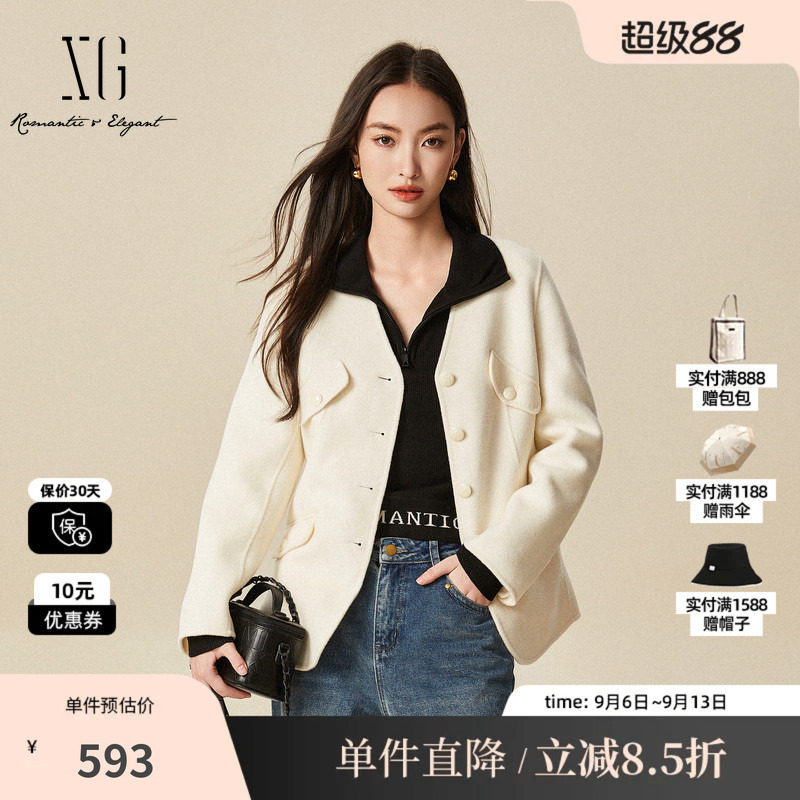 XG/雪歌XJ410065A191长袖毛呢外套时尚冬季新款纯绵羊毛大衣女装