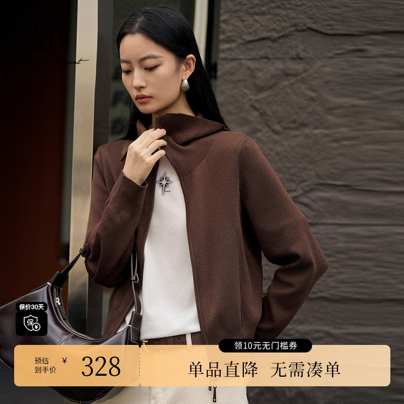 XG/雪歌XK411019A372翻领长袖毛针织衫2025冬季新款绵羊毛毛衫女