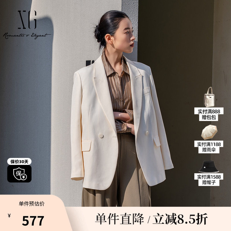 XG/雪歌XL107007A191米白色西装2026春季新款中长款长袖外套女装