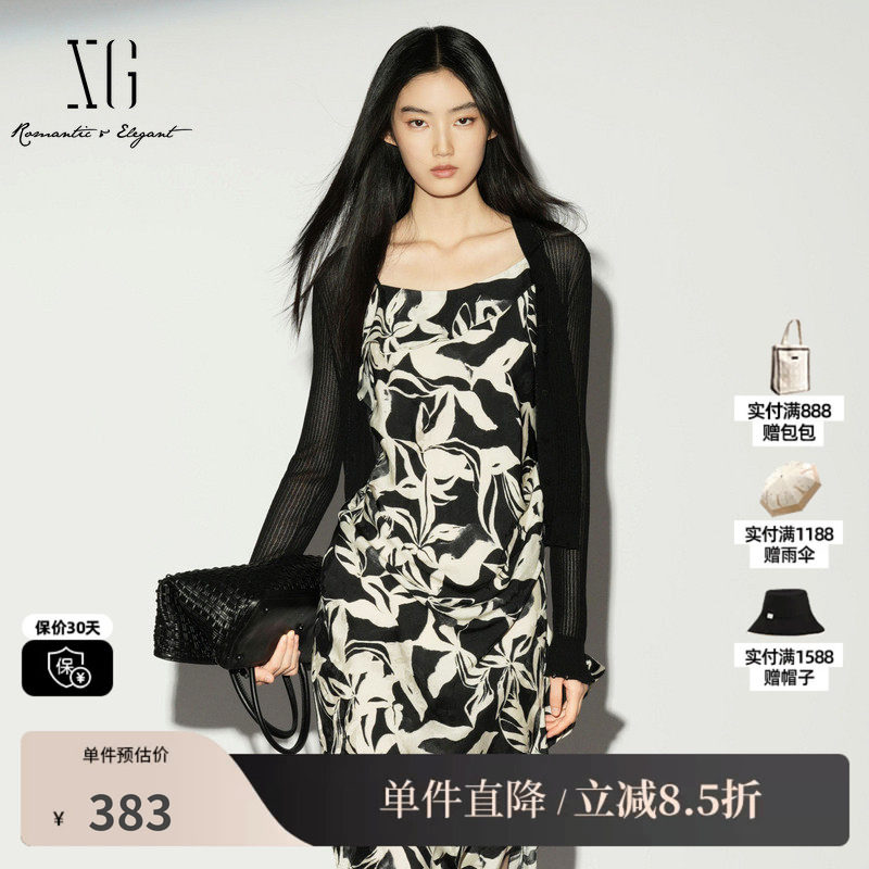 XG/雪歌XL211006A190黑色V领修身长袖毛针织衫薄款休闲开衫罩衫女