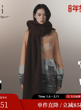 XG/雪歌XJ411084B393印花长袖毛针织衫2024冬季新款淑女风毛衫女