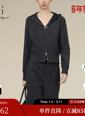 XG/雪歌XK401014A483深灰色短外套2025冬季新款连帽绵羊毛外套女