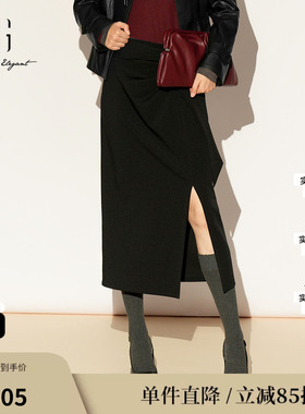 XG/雪歌XL103015A190黑色开叉半身裙2026春季新款包臀中长裙女装