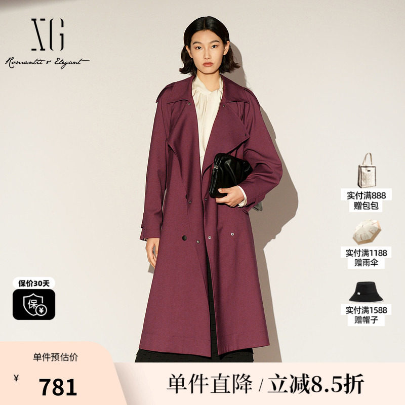 XG/雪歌XL108004A115中长款休闲风衣2026春季新款翻领长袖外套女