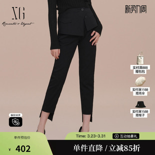 通勤简约风长裤 黑色配腰封锥形小脚休闲裤 女 雪歌XK102036A290