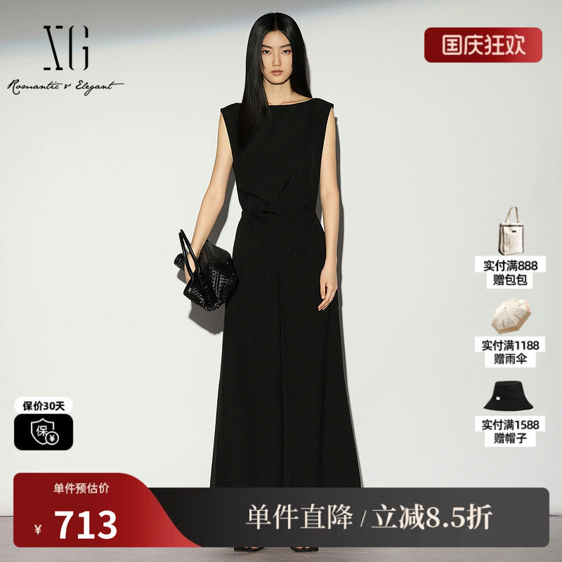 XG/雪歌XL202012A290 黑色无袖背心连体裤收腰高腰休闲阔腿长裤女