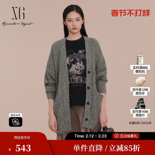 XG/雪歌XK111022A281中长款毛针织衫2025春季新款绵羊毛开衫女装