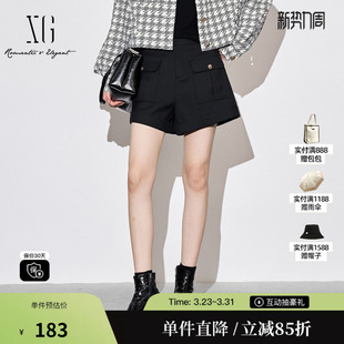 时尚 短裤 秋季 直筒工装 女 新款 XG雪歌XJ302011A290黑色设计感休闲裤