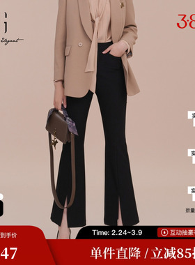 XG/雪歌XK102001A190黑色高腰休闲裤2025春季新款开叉微喇长裤女