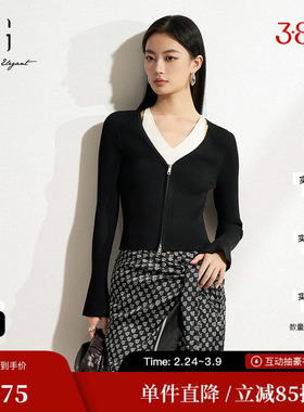 XG/雪歌XK111502A890 黑白色假两件针织衫修身显瘦套头长袖毛衣女