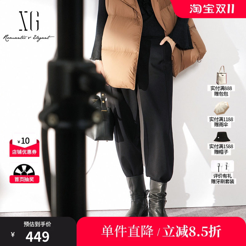 XG/雪歌 XL402022A190黑色直筒休闲裤通勤西装长裤简约风高级女装