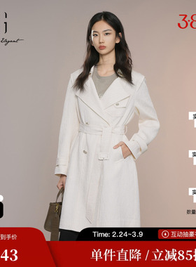 XG雪歌XK308013A491米白色中长款风衣2025秋季新款翻领长袖外套女