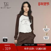 字母印花上衣女 新款 雪歌XK321019B598拼色设计长袖 T恤2025秋季