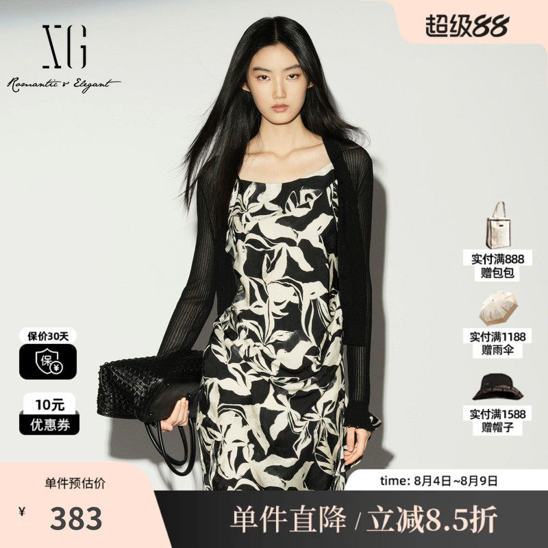 XG/雪歌XL211006A190黑色V领修身长袖毛针织衫薄款休闲开衫罩衫女